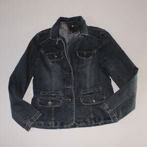 Y2K Contrast Denim Button Up Jacket With Pockets Size M